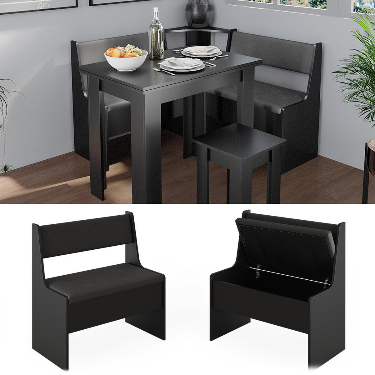 ESSZIMMER-BANK Roman Schwarz 76.6 x 41.5 cm - Schwarz, Holzwerkstoff (41.5/80/76.6cm) - Vicco