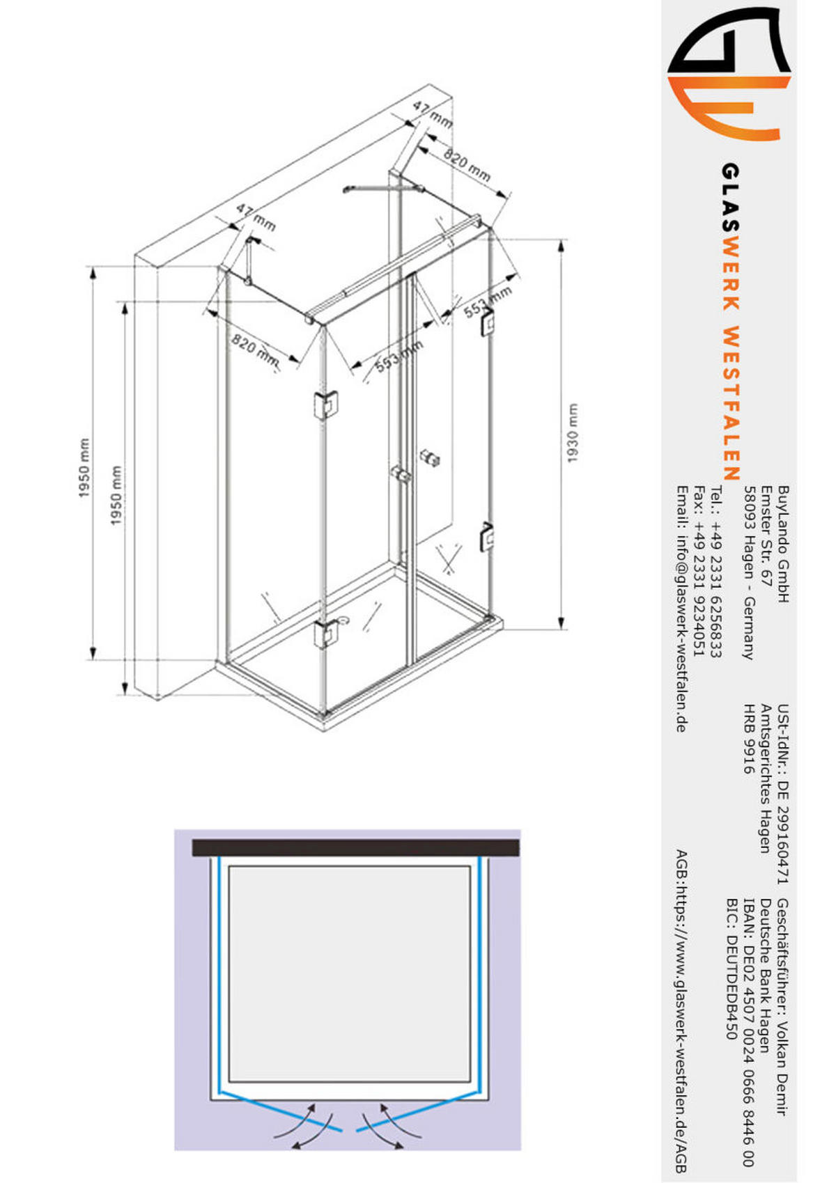 DUSCHKABINE Emma 90x120x90 x195 cm U-Form Gold - Goldfarben, Glas (90/120/195cm) -  Glaswerk Westfalen