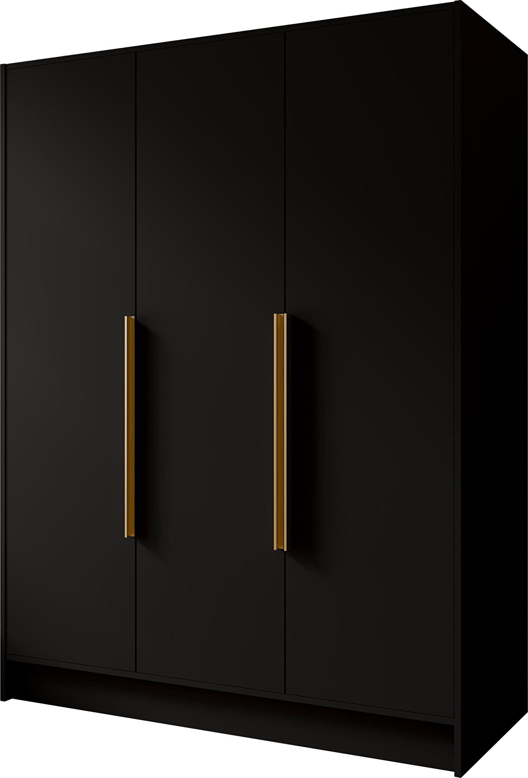 KLEIDERSCHRANK Mono Bis im Skandi-Stil, Drehtüren mit Goldene Metallgriffe, Schwarz 150/200/51 cm - Goldfarben/Schwarz, Holzwerkstoff (150/200/51cm) - WFL GROUP