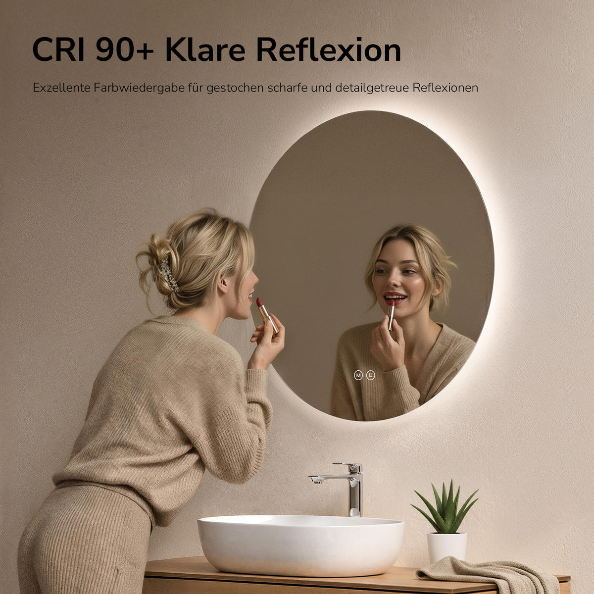 BADSPIEGEL rund mit Beleuchtung rahmenlos Ø80 cm - Weiß, Glas (80/2/80cm) - EMKE