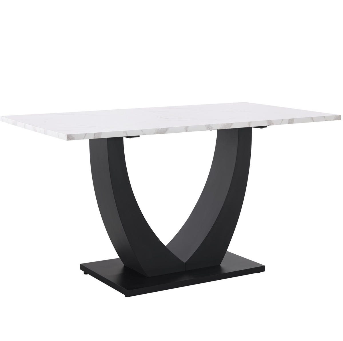 ESSTISCH aus MDF und Metall 140x75x75,5 cm Weiß/Schwarz mit Marmormuster und verstellbaren Füßen - Weiß, Holzwerkstoff (140/75/75.5cm) - Modfu