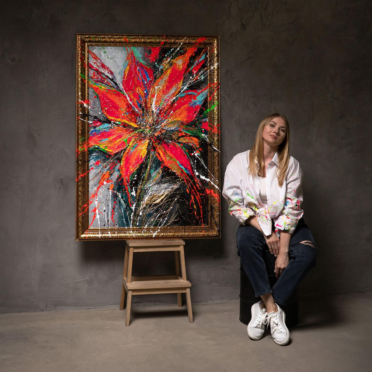 GEMÄLDE Kraft der Blüte Schattenfugenrahmen Gold 120x80 cm - Goldfarben, Holz (120/80cm) - YS-art gallery