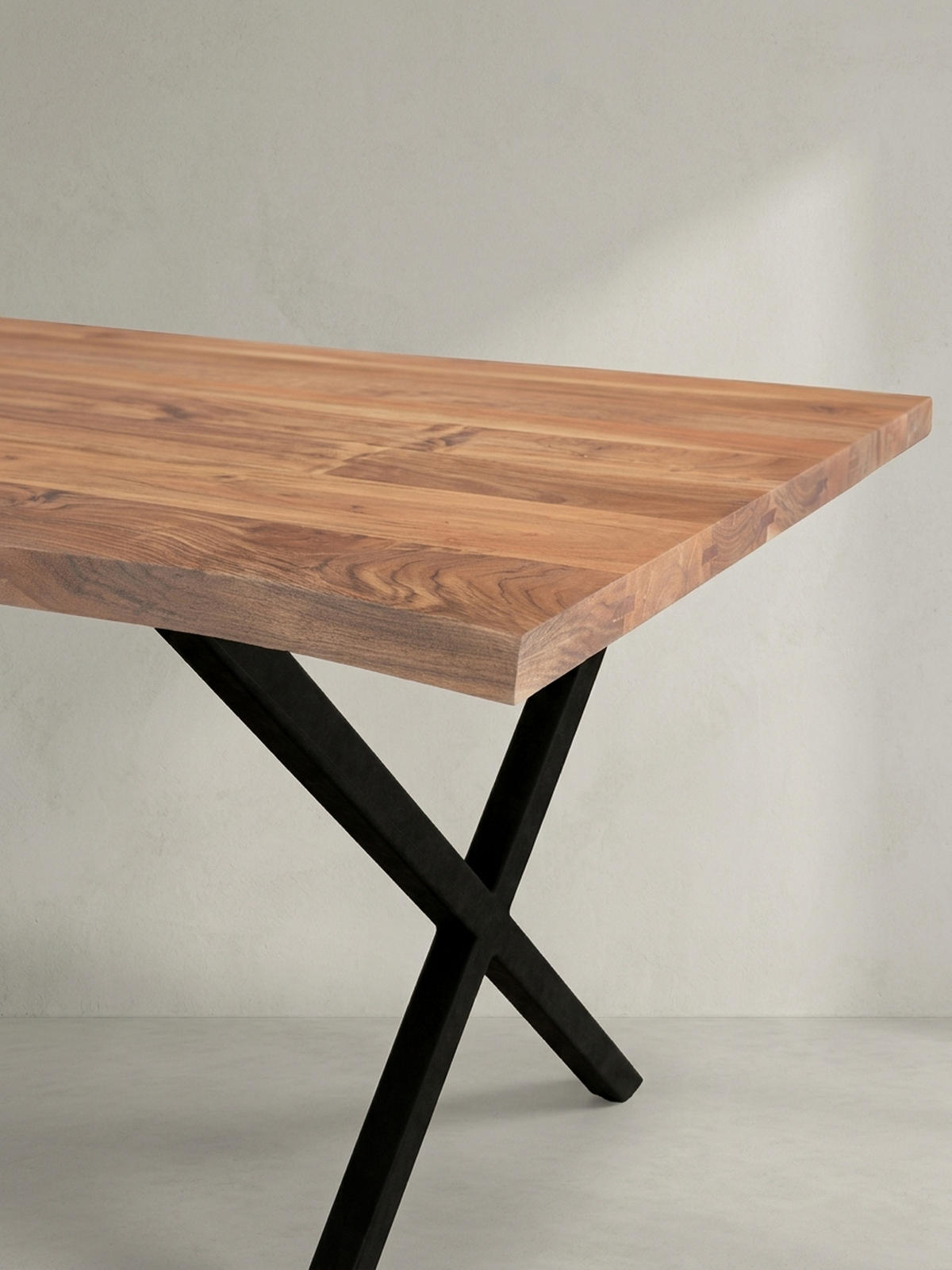 SCHREIBTISCH Massivholz X-Gestell Baumkante Handgefertigt KRETA, Goldbraun-Schwarz 120x60x76 cm - Schwarz/Braun, Holz/Metall (120/60/76cm) - KADIMA DESIGN