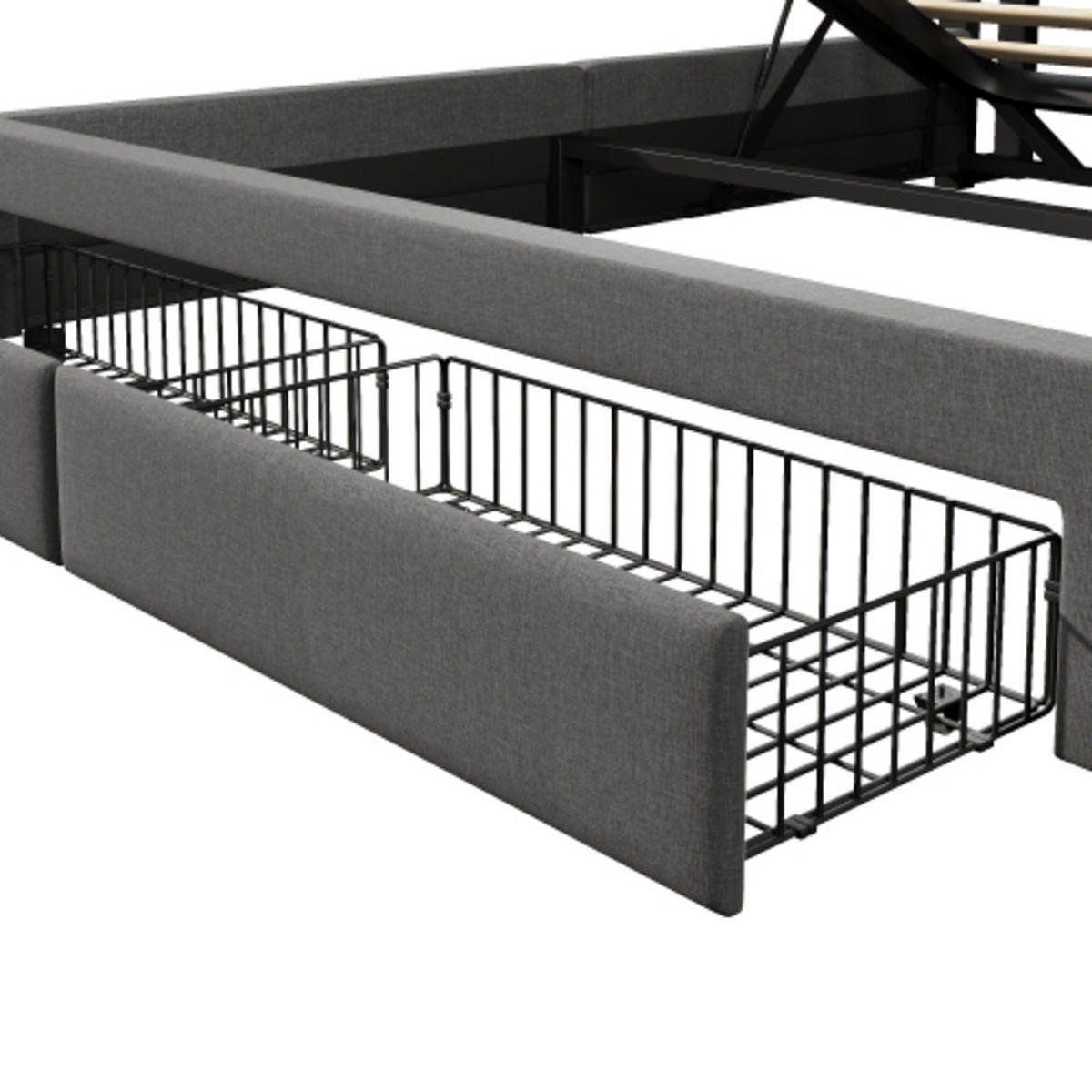 POLSTERBETT grau 218×142×107 cm aus Leinen-Stoff mit Stauraumkopfteil, Hydraulikbettkasten - Grau, Textil (140/200cm) - Luhomfu