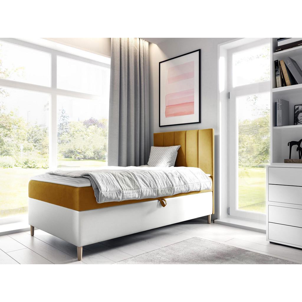 Thumbnail - Mirjan24 Boxbett, Weiß, Gelb, Holz, H3, 100x200 cm, Schlafzimmer, Betten, Boxspringbetten