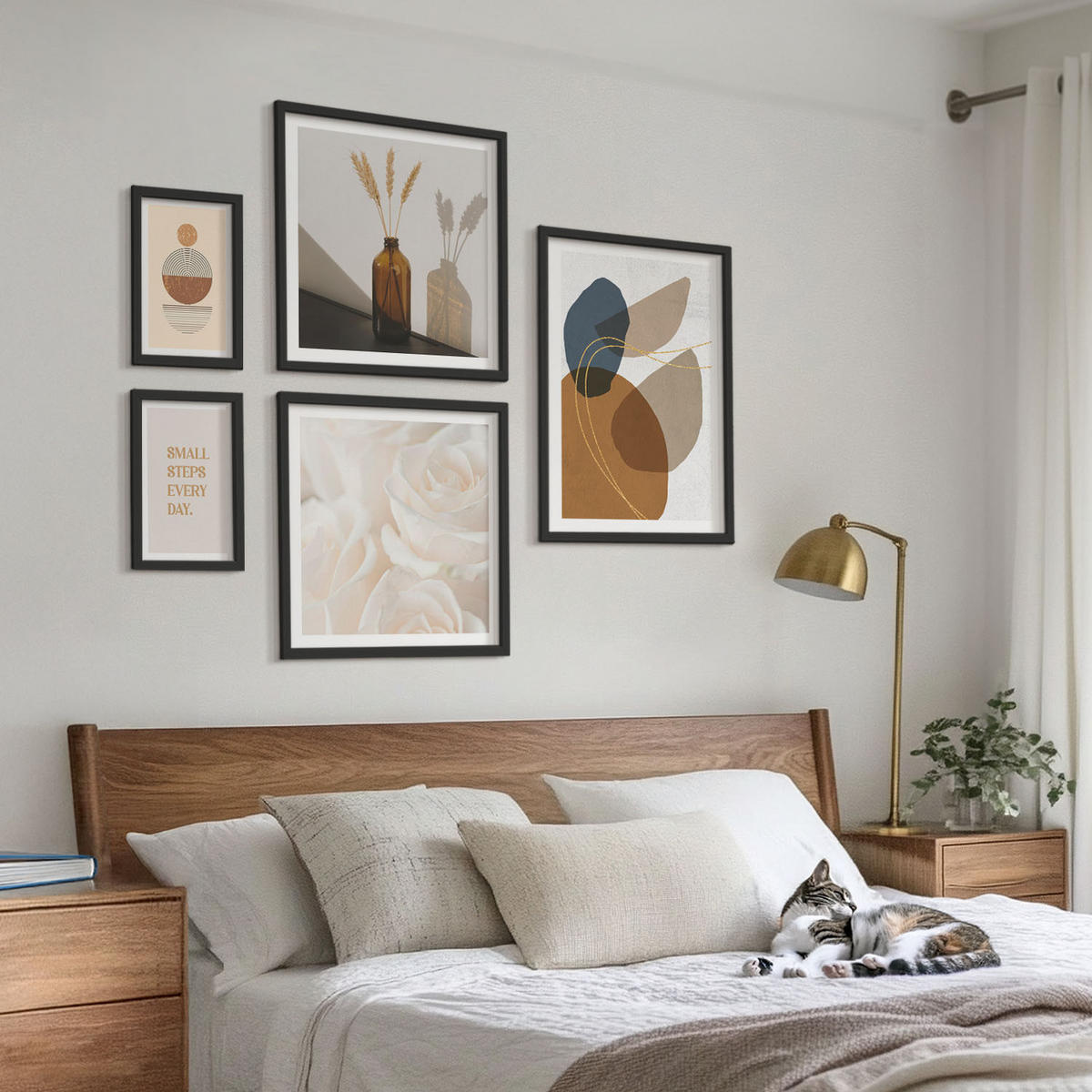 WANDBILDER 5er-Set - 50x50 cm & 20x30 cm & 40x60 cm Schwarzer Rahmen - Abstrakte Formen Akzente - Schwarz, Kunststoff (40/60cm) - ArtPrintCave