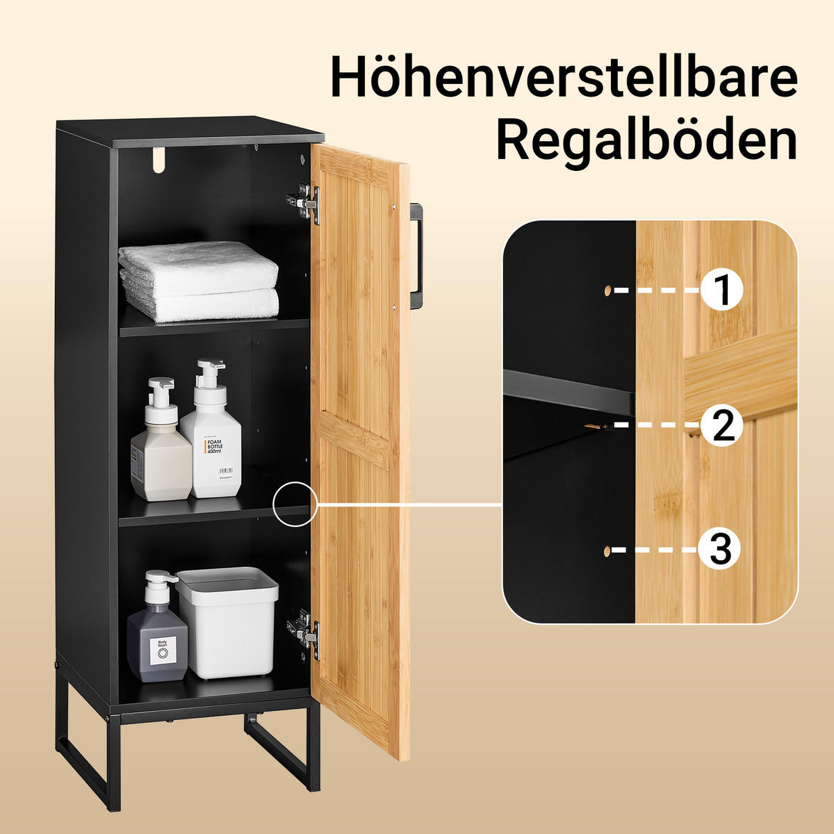 BADEZIMMERSCHRANK Schwarz - Schwarz, Holzwerkstoff (30/90/30cm) - SoBuy