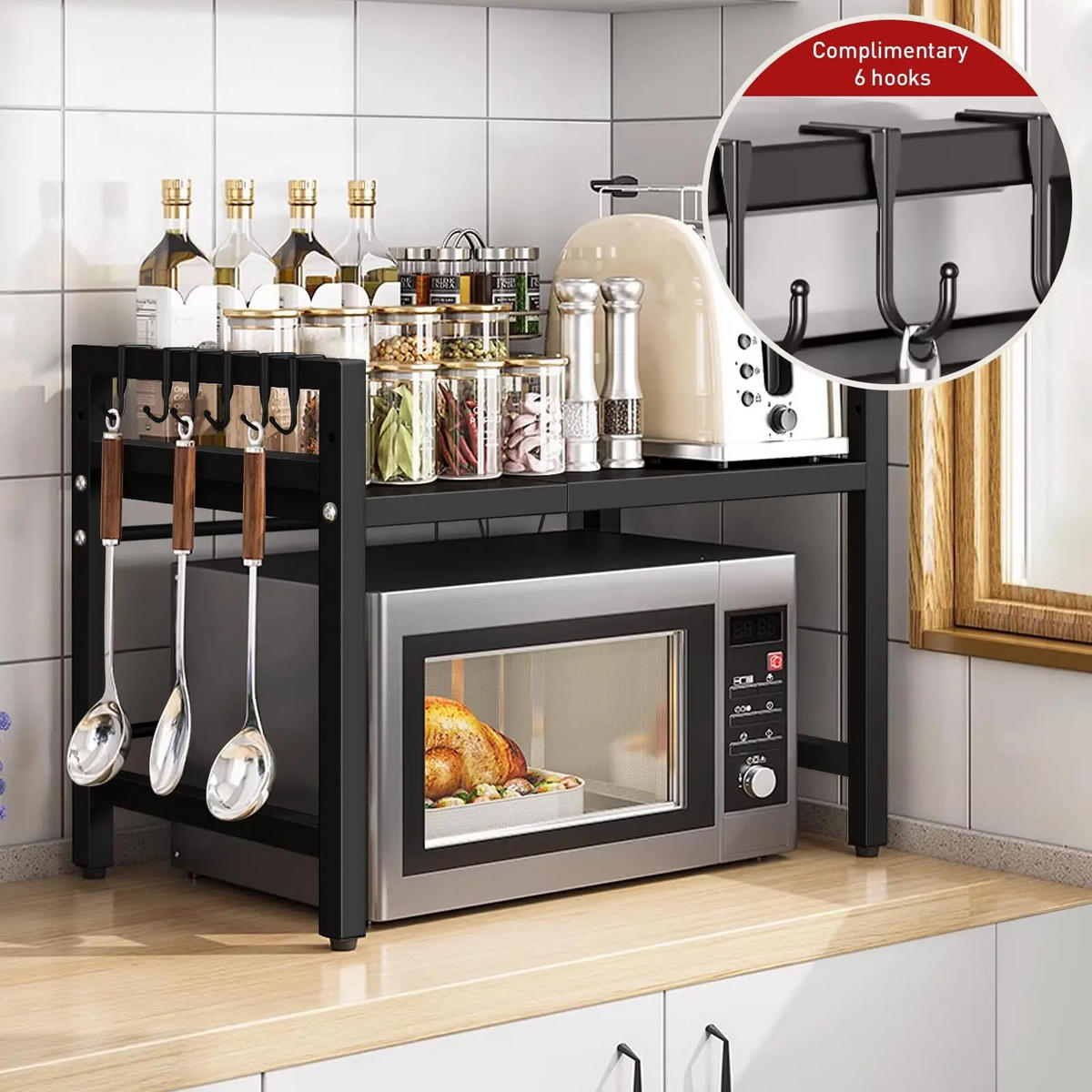 MIKROWELLENREGAL Ausziehbar Schwarz 1-teilig - Schwarz, Kunststoff (40/46/36cm) - Kaket
