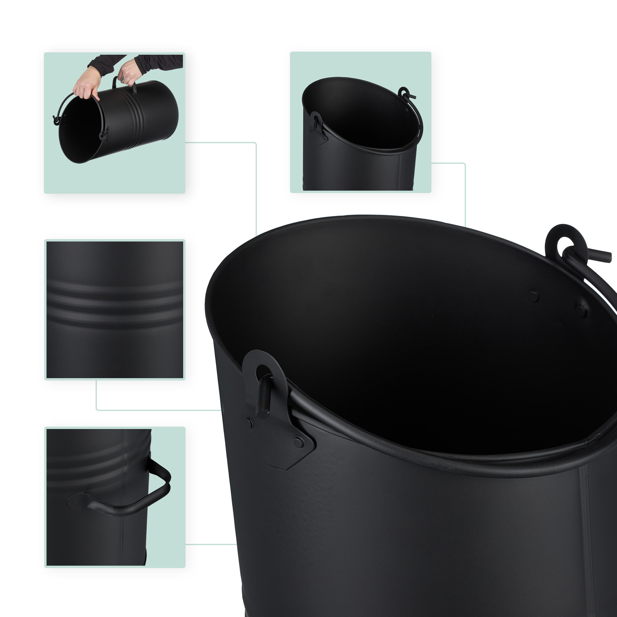 KOHLENSCHÜTTE - Schwarz, Metall (23/23/40cm) - Relaxdays