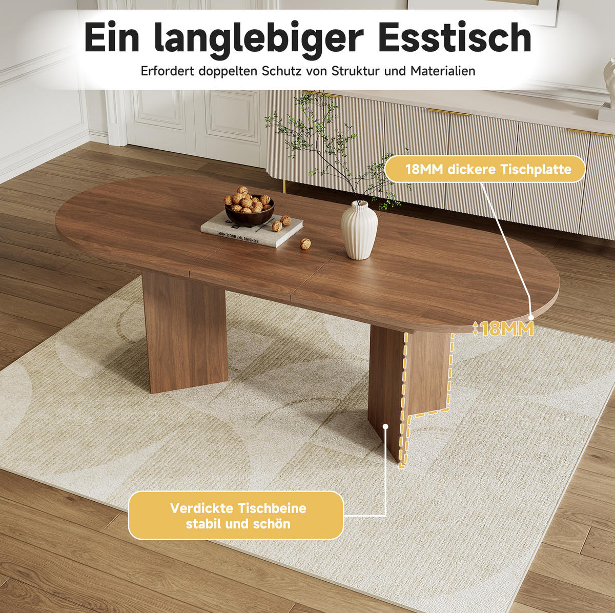 ESSTISCH 140/180/90 cm in Nussbaumoptik, ausziehbar mit abgerundeten Ecken - Walnussfarben, Holzwerkstoff (180/90/75cm) - Flora Grace