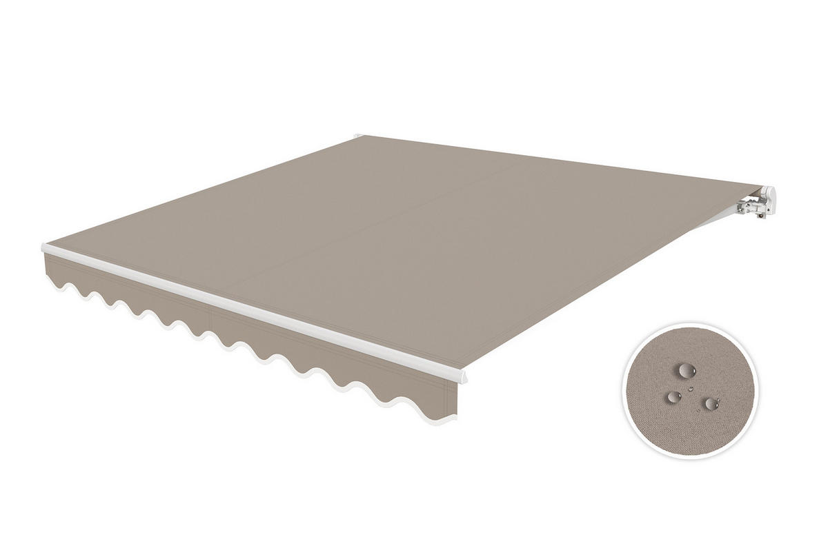 MONOBLOCK-MARKISE VECCHIO Weißes Gestell - leinwand Taupe 3x2,5m - Premium-Leinwand 320g/m² - Taupe, Metall (304/218/250cm) - Cazeboo