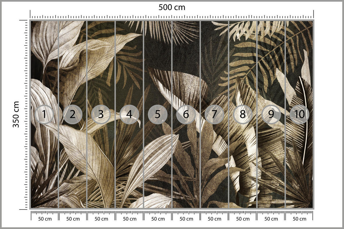 FOTOTAPETE tropische Blätter Pflanzen Retro 500x350 - Beige/Grau, Papier (500/350cm) - Muralo