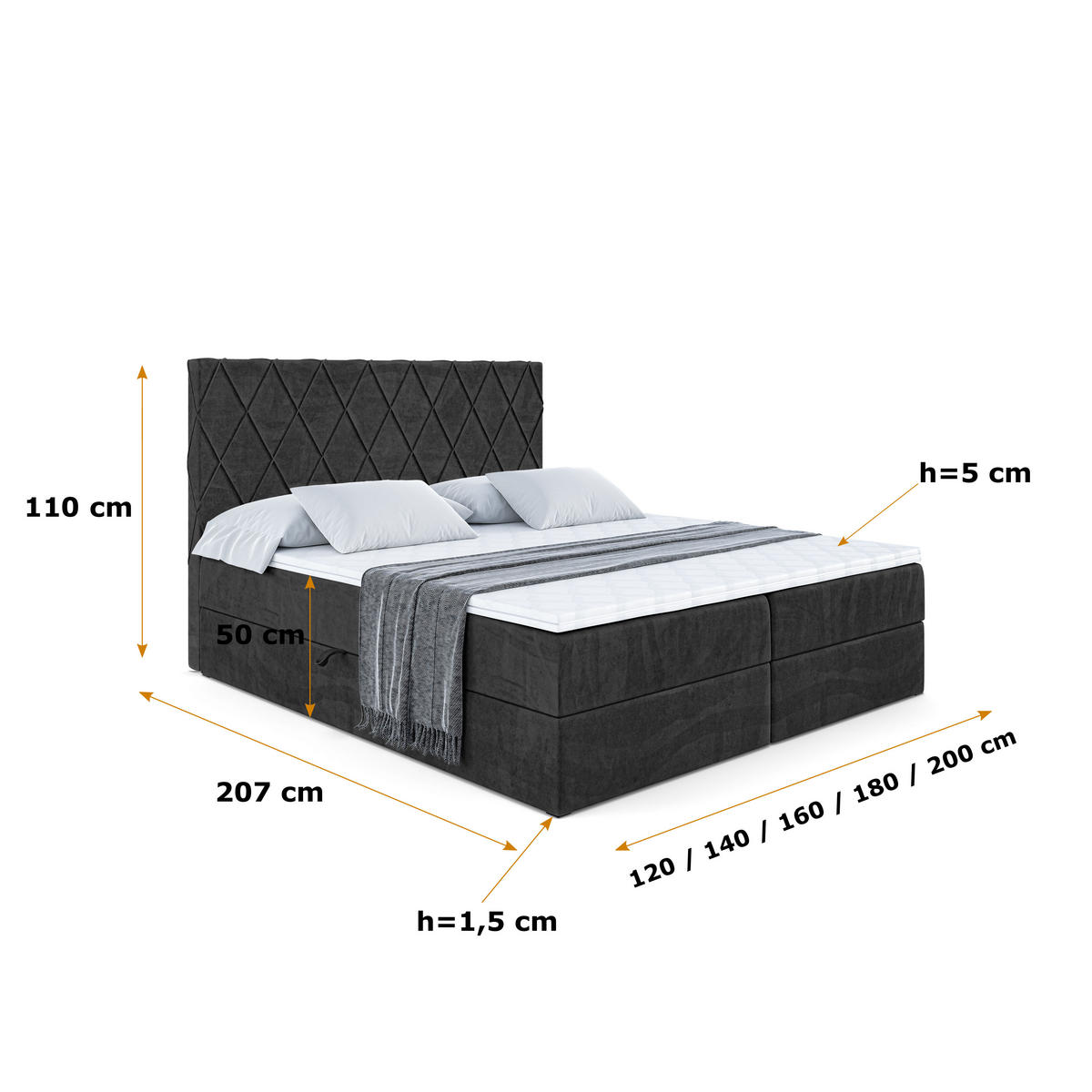 BOXBETT mit H3-Matratze und Lattenrost - LEPARO - 140x200 Schwarz - Schwarz, Holzwerkstoff (140/200cm) - ALTDECOR