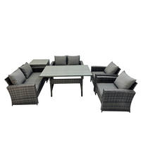 GARTENMÖBELSET mit 2 Sesseln,2 Zweisitzer,Esstisch,Beistelltisch Polyrattan Dunkelgrau 6-Sitzer - Dunkelgrau/Grau, Glas/Kunststoff - Fimous