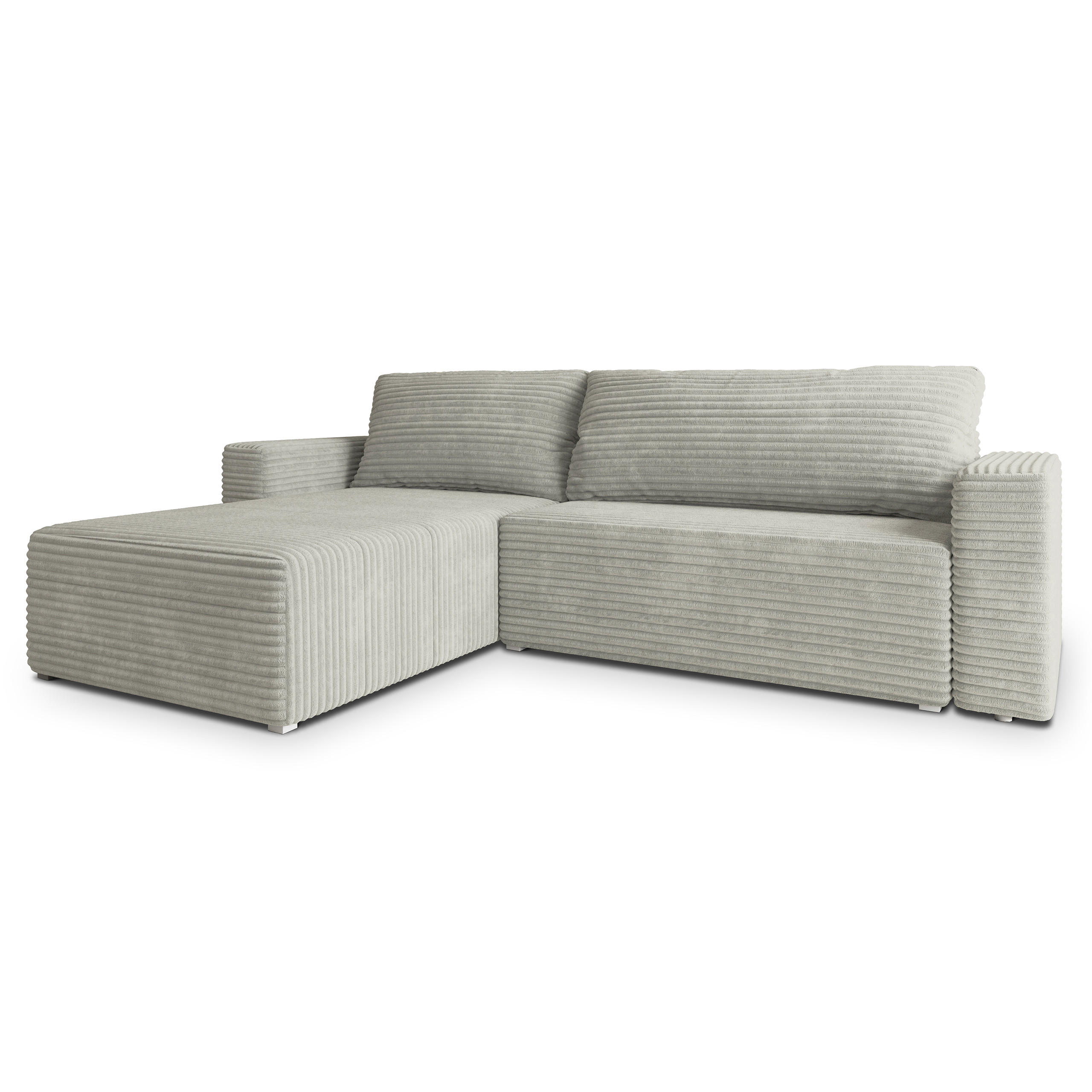 ECKSOFA CALTI T Hellgrau Kordstoff mit Schlaffunktion - Hellgrau, Holzwerkstoff/Textil (283/183cm) - MASSENO