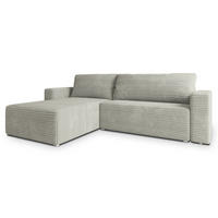ECKSOFA CALTI T Hellgrau Kordstoff mit Schlaffunktion - Hellgrau, Holzwerkstoff/Textil (283/183cm) - MASSENO
