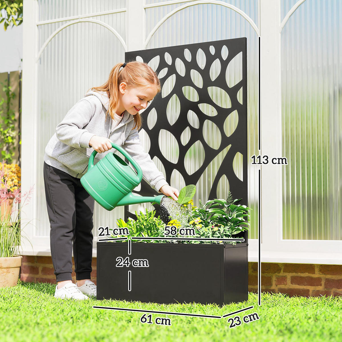 HOCHBEET mit Rankgitter aus Metall Schwarz - Schwarz, Metall (23/113/61cm) - Outsunny