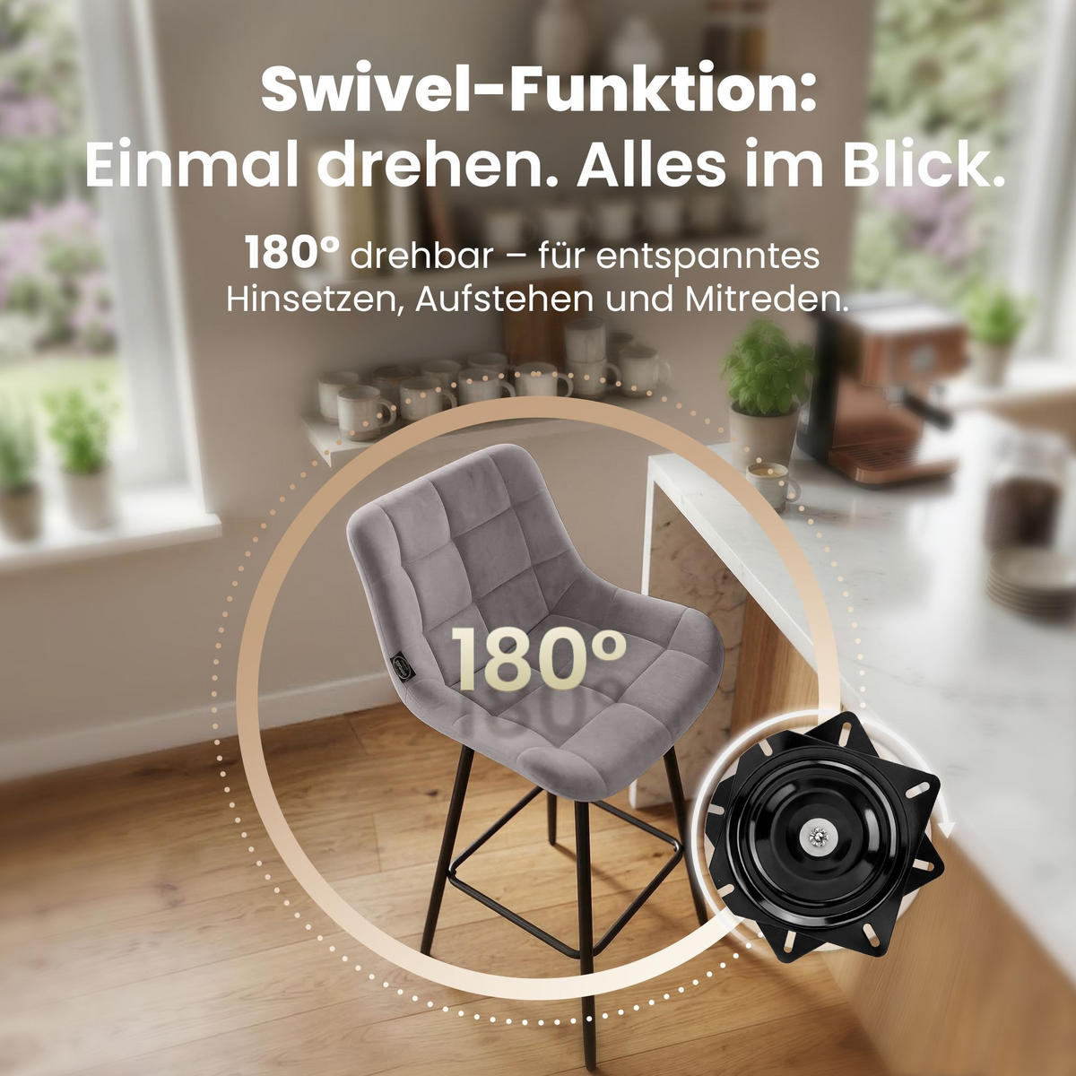 BARHOCKER Samt Grau - Schwarz/Grau, Textil/Metall (49/105/56cm) - CLP