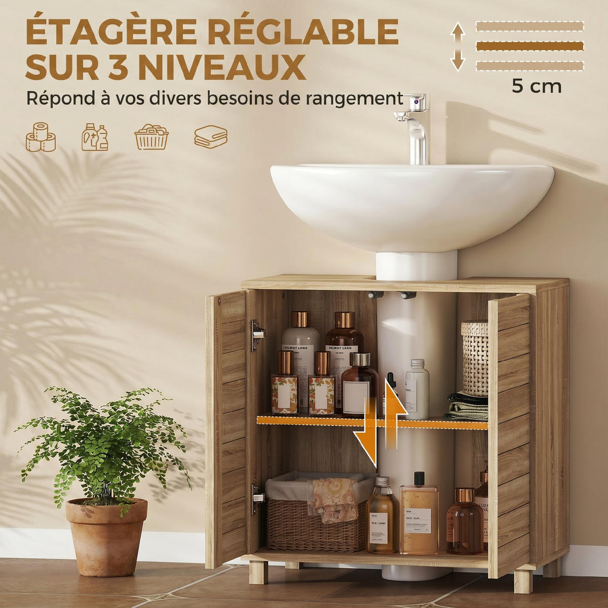 WASCHBECKENUNTERSCHRANK DE-15957 Push-to-Open Naturholz - Naturfarben, Holzwerkstoff (60/60/30cm) - ComfortXL