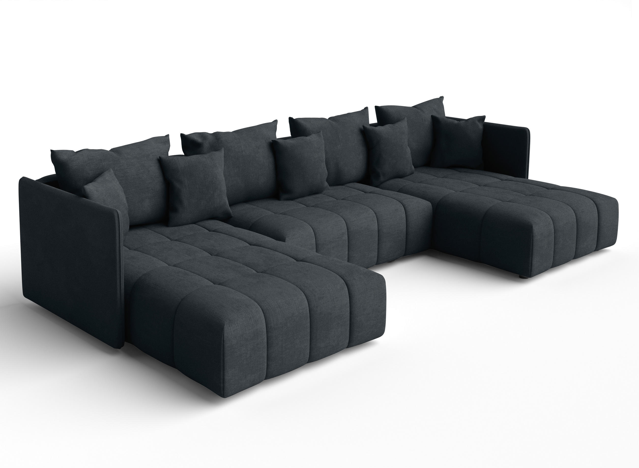 WOHNLANDSCHAFT Mersino Grau 353/180/83 cm – Wohnlandschaft fürs Wohnzimmer - Schwarz/Grau, Kunststoff/Textil (353/83/180cm) - AX Living