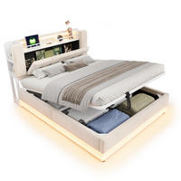 POLSTERBETT 160/200 cm Beige mit LED-Beleuchtung, USB und Stauraum - Beige, Textil (160/200cm) - Flora Grace