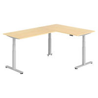 ECKSCHREIBTISCH elektrisch höhenverstellbar L-Form 240/160/74 cm in Ahornfarben/Silberfarben - Silberfarben/Ahornfarben, Holzwerkstoff (240/160/74cm) - bümö