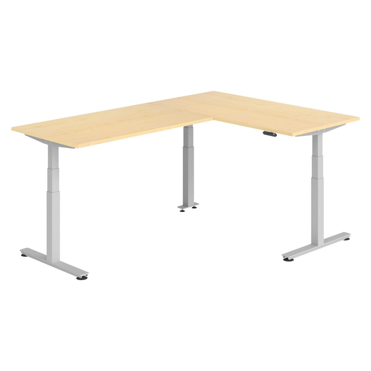 ECKSCHREIBTISCH elektrisch höhenverstellbar L-Form 240/160/74 cm in Ahornfarben/Silberfarben - Silberfarben/Ahornfarben, Holzwerkstoff (240/160/74cm) - bümö