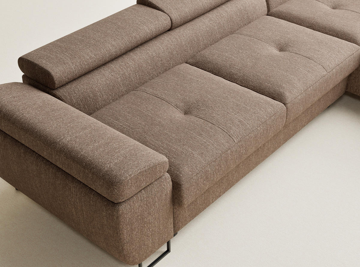 ECKSOFA MIT SCHLAFFUNKTION Concord Hellbraun Webstoff - Hellbraun/Schwarz, Holz/Holzwerkstoff (277/203cm) - Maison de Reve
