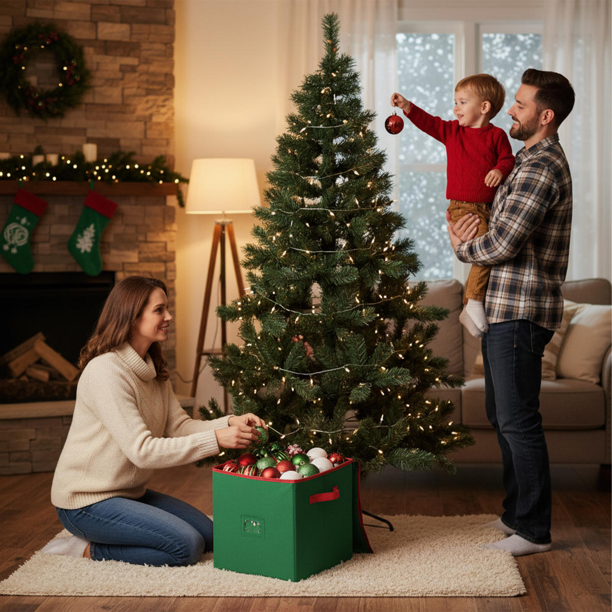 WEIHNACHTSKUGEL-AUFBEWAHRUNGSBOX - Grün, Wellpappe/Kunststoff (33/33/33cm) - Relaxdays