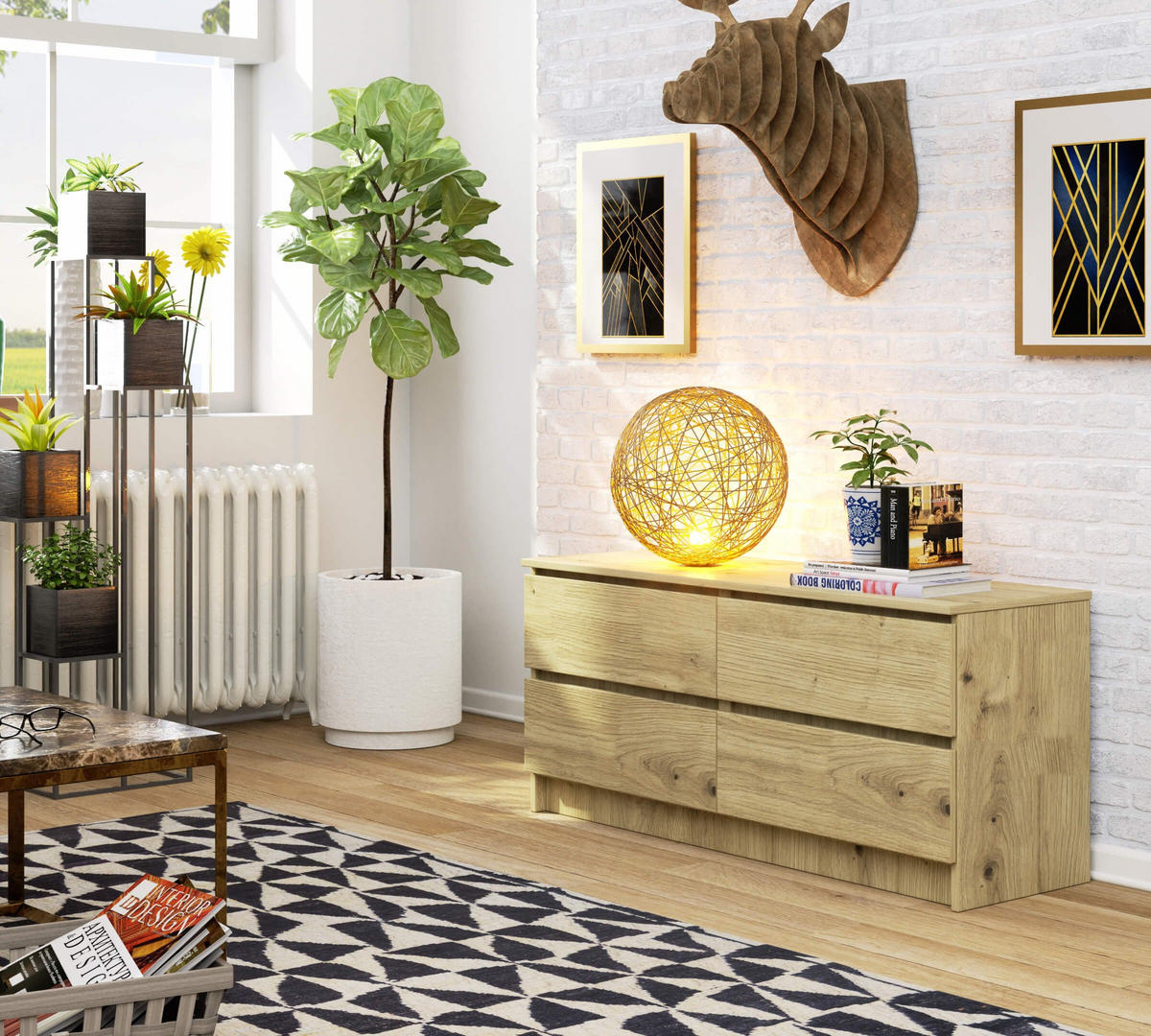 KOMMODE Eiche Artisan 55/120/40 - Eiche Artisan, Holzwerkstoff (120/55/40cm) - RAUMHIRSCH FURNITURE