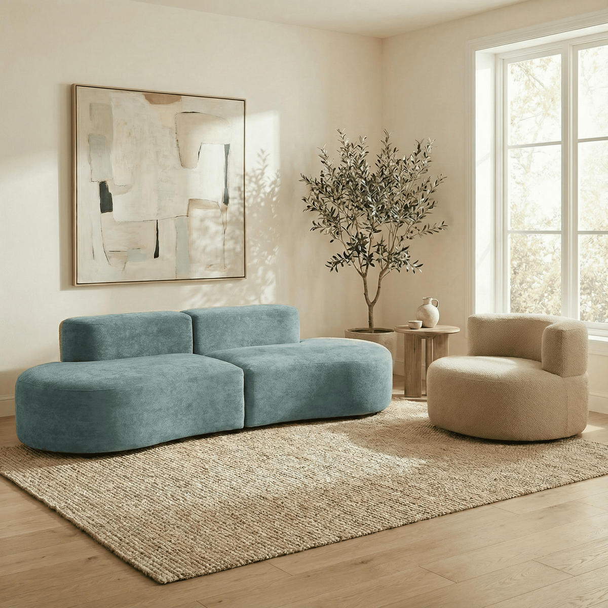 SITZGARNITUR Lounge Sofa und Sessel Salbei und Sand - Salbeigrün/Beige, Textil (240/75/102cm) - COCO Living