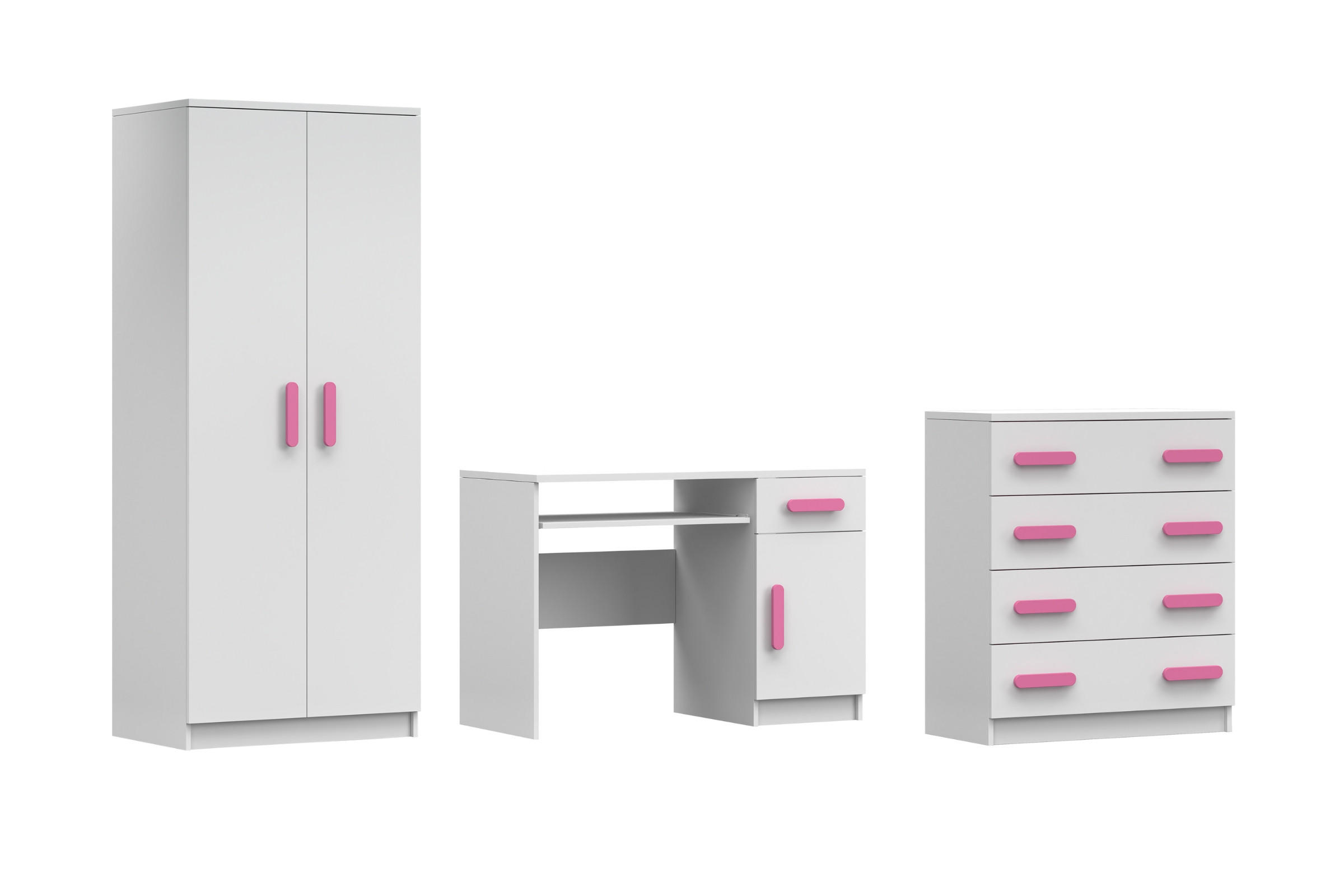KINDERZIMMER-SET INGE V 3-teilig in Weiß/Rosa - Weiß/Rosa, Holzwerkstoff (270/50/192cm) - Deine Möbel 24