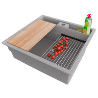 SPÜLBECKEN Bergen Pocket, 2-er set Grau 56/54 cm 1 Becken + Ablauf-Set + Küchenzubehörset ab 60er Unterschrank - Chromfarben/Beige, Kunststoff (56/20/54cm) - Primagran