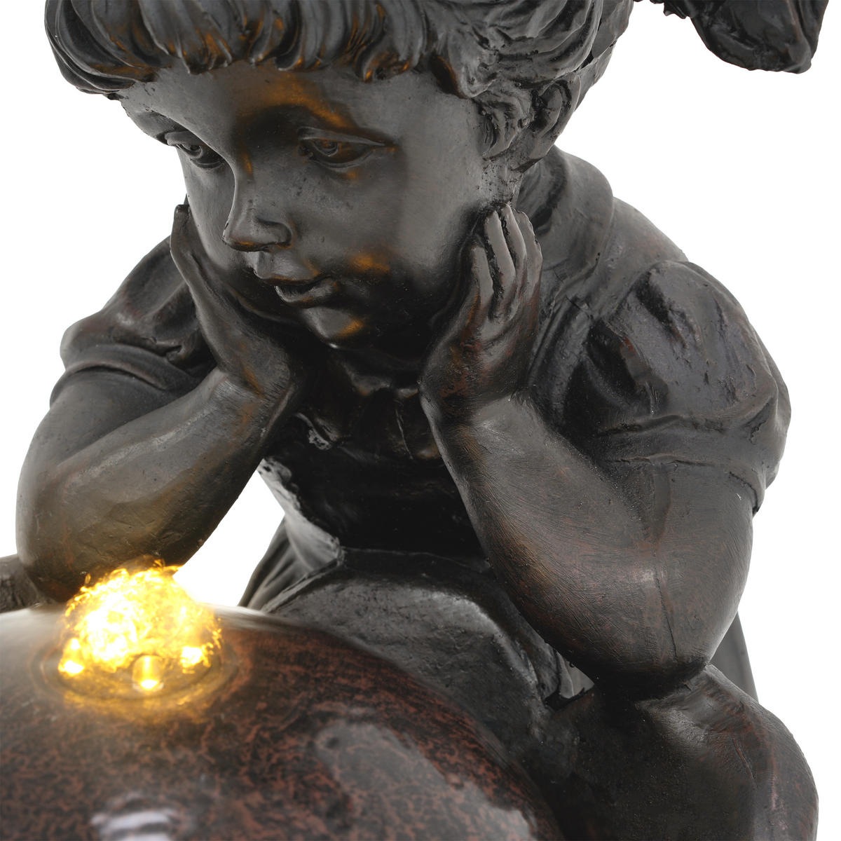 GARTENBRUNNEN LED Kupfer Mädchen Figur 65.5cm Außen Terrasse - Bronzefarben, Naturmaterialien (30/42/65.5cm) - FLIEKS