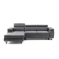 ECKSOFA NORIS L Links mit Schlaffunktion 128x203 Velours Dunkelgrau - Dunkelgrau/Schwarz, Holz/Textil (250/183cm) - Muffo