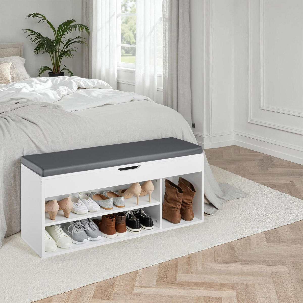 SCHUHBANK Natalya,104 x 30 x 49 cm,weiß - Weiß, Holz (30/49/104cm) - tectake