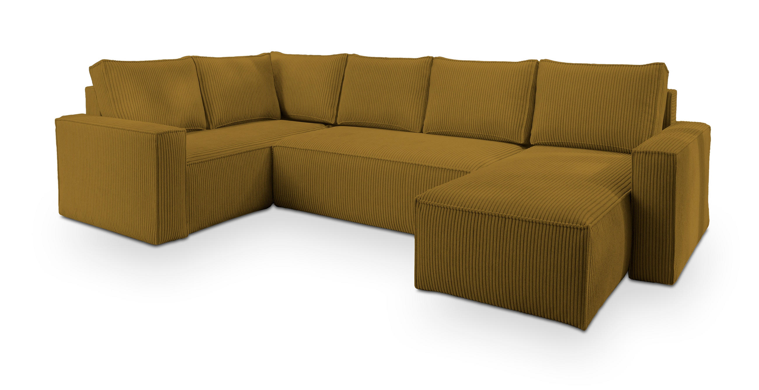 WOHNLANDSCHAFT NORENA L-S Gelb Kordstoff mit Schlaffunktion - Gelb, Holz (295/85/157.5cm) - MASSENO