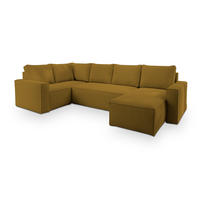 WOHNLANDSCHAFT NORENA L-S Gelb Kordstoff mit Schlaffunktion - Gelb, Holz (295/85/157.5cm) - MASSENO