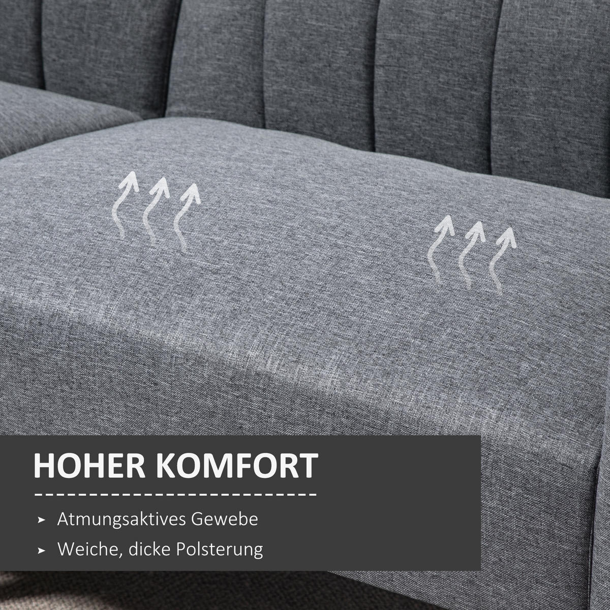 SCHLAFSOFA Klappsofa 2-Sitzer Stoffsofa Sofa mit Schlaffunktion Leinen-Touch - Naturfarben/Grau, Holz/Textil (75/73/173cm) - HOMCOM