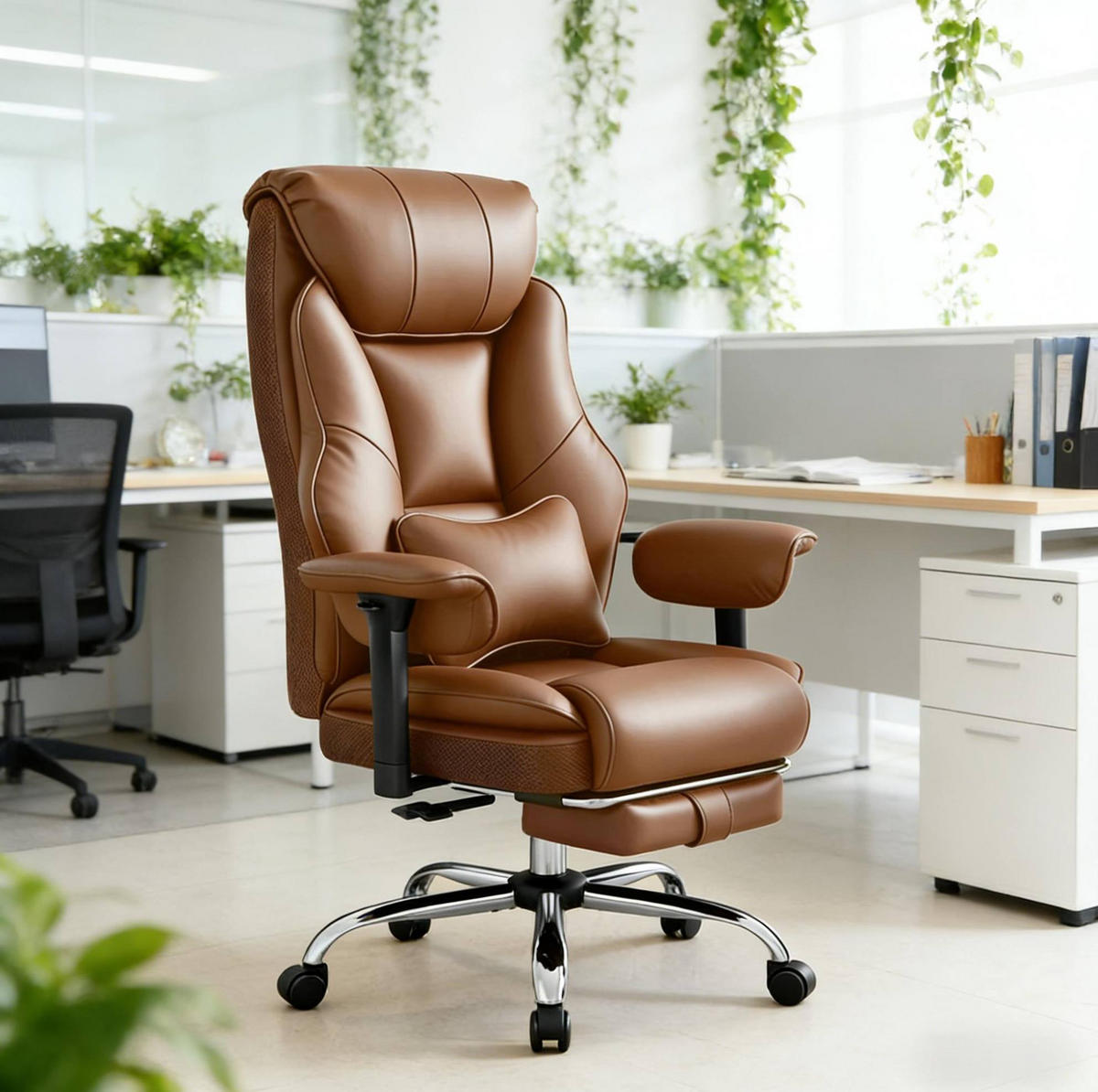 BÜROSTUHL ergonomisch höhenverstellbar mit Fußlehne Braun - Braun, Metall (77/125.5/35.5cm) - Meubliv