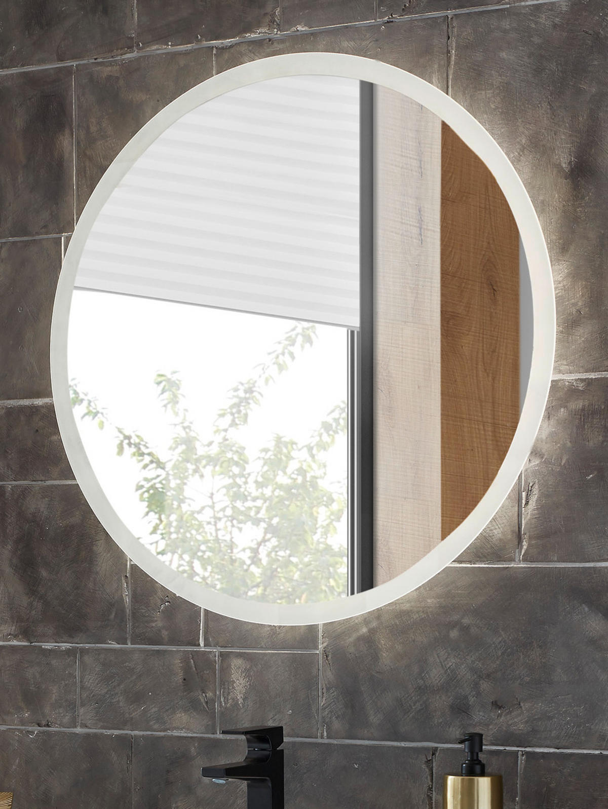 BADSPIEGEL mit LED Beleuchtung und Touchschalter, Badezimmer Spiegel rund 80 cm - Weiß, Glas (80/80/3cm) - Furn.Design