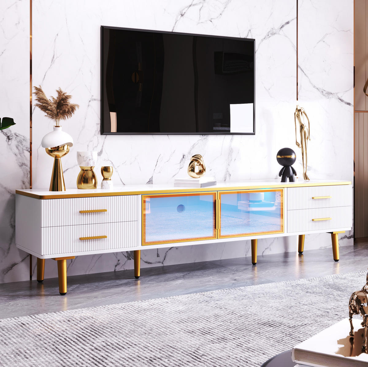TV-ELEMENT mit 4 Schubladen und LED 170 x 37 x 47,5 cm Weiß - Weiß, Holzwerkstoff (37/47.5/170cm) - Beauniv