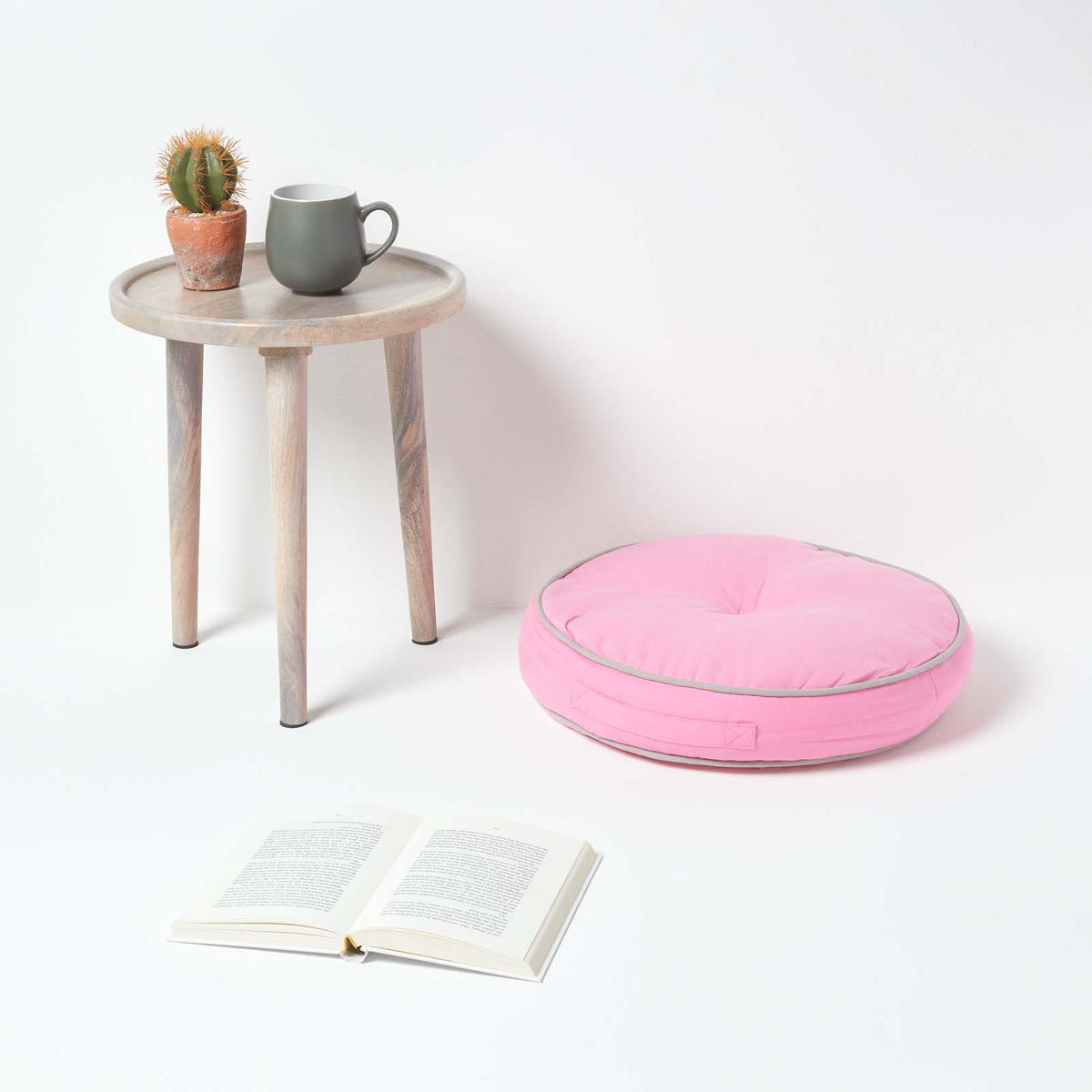 BODENKISSEN rund, rosa-grau, Ø 43/7 cm - Rosa, Textil (43/43/7cm) - Homescapes