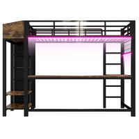 HOCHBETT 90x200cm Metall Gaming Schreibtisch LED USB Schwarz - Schwarz, Metall (90/200cm) - FLIEKS