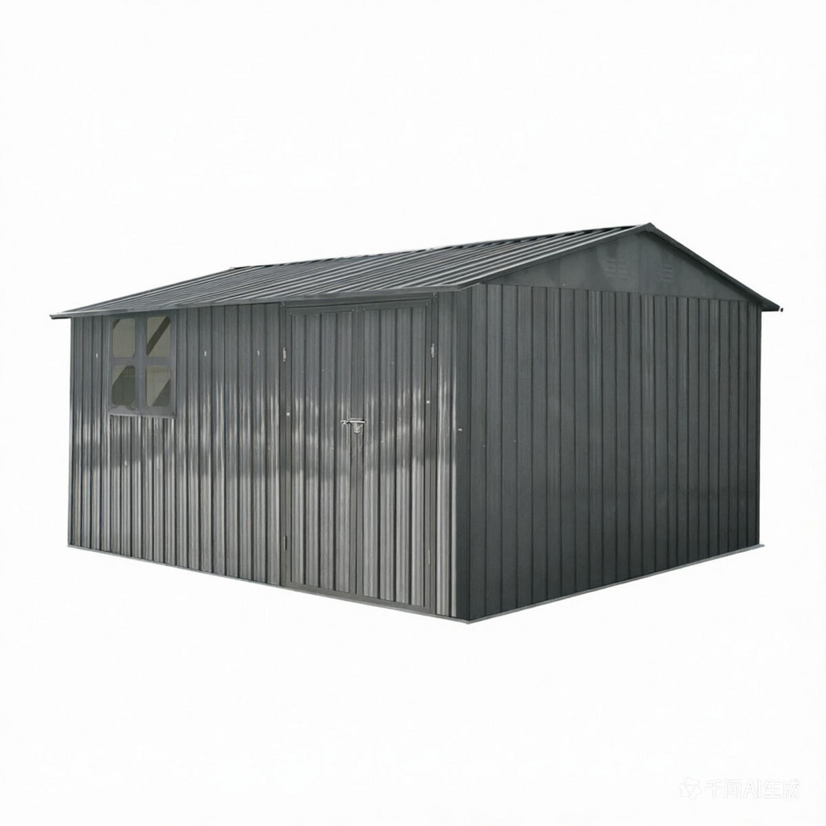 GERÄTEHAUS 374.9/307.8/204.8 cm Grau mit Tür, Schloss, Fenster, klappbarem Tisch und Regalen (10,34m²) - Grau, Metall (307.8/204.8/374.93cm) - Oxeza