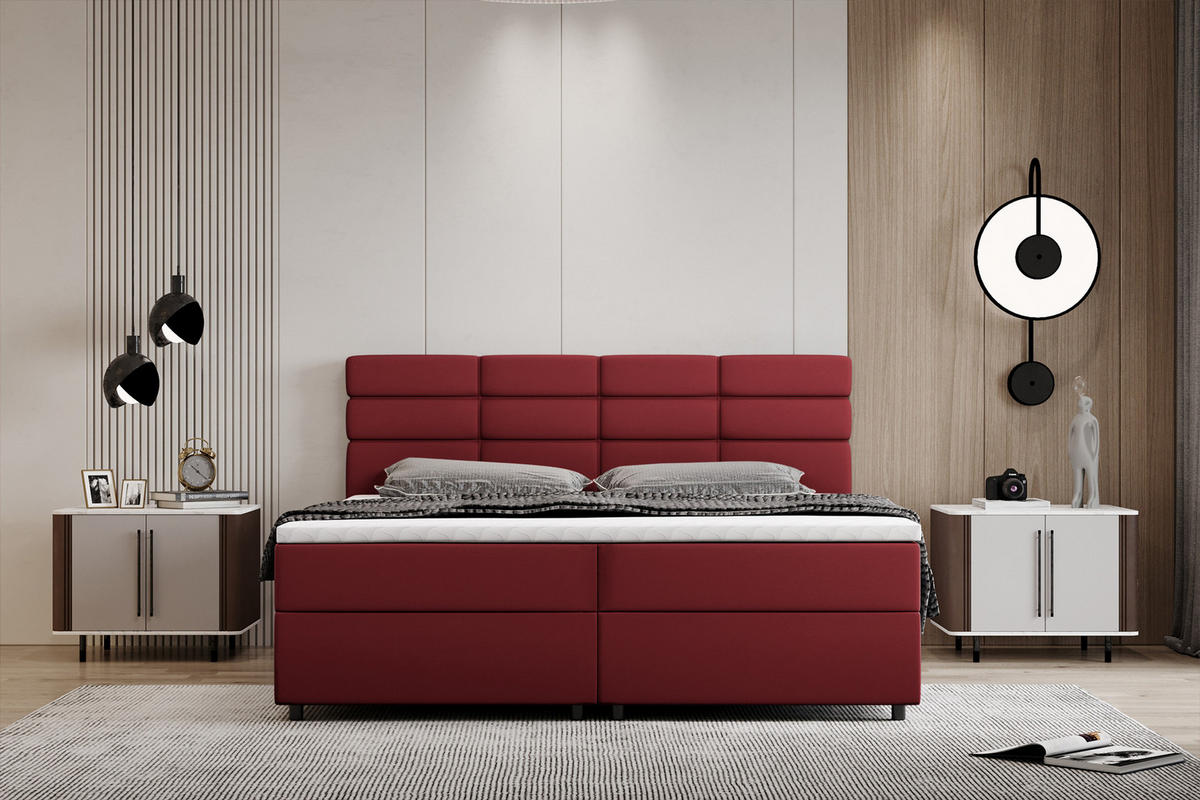 BOXBETT Reve 180 x 200 cm mit Bettkasten und Lattenrost ohne matratze - rot - Hellgrau, Holz (180/206cm) - Panda Möbel