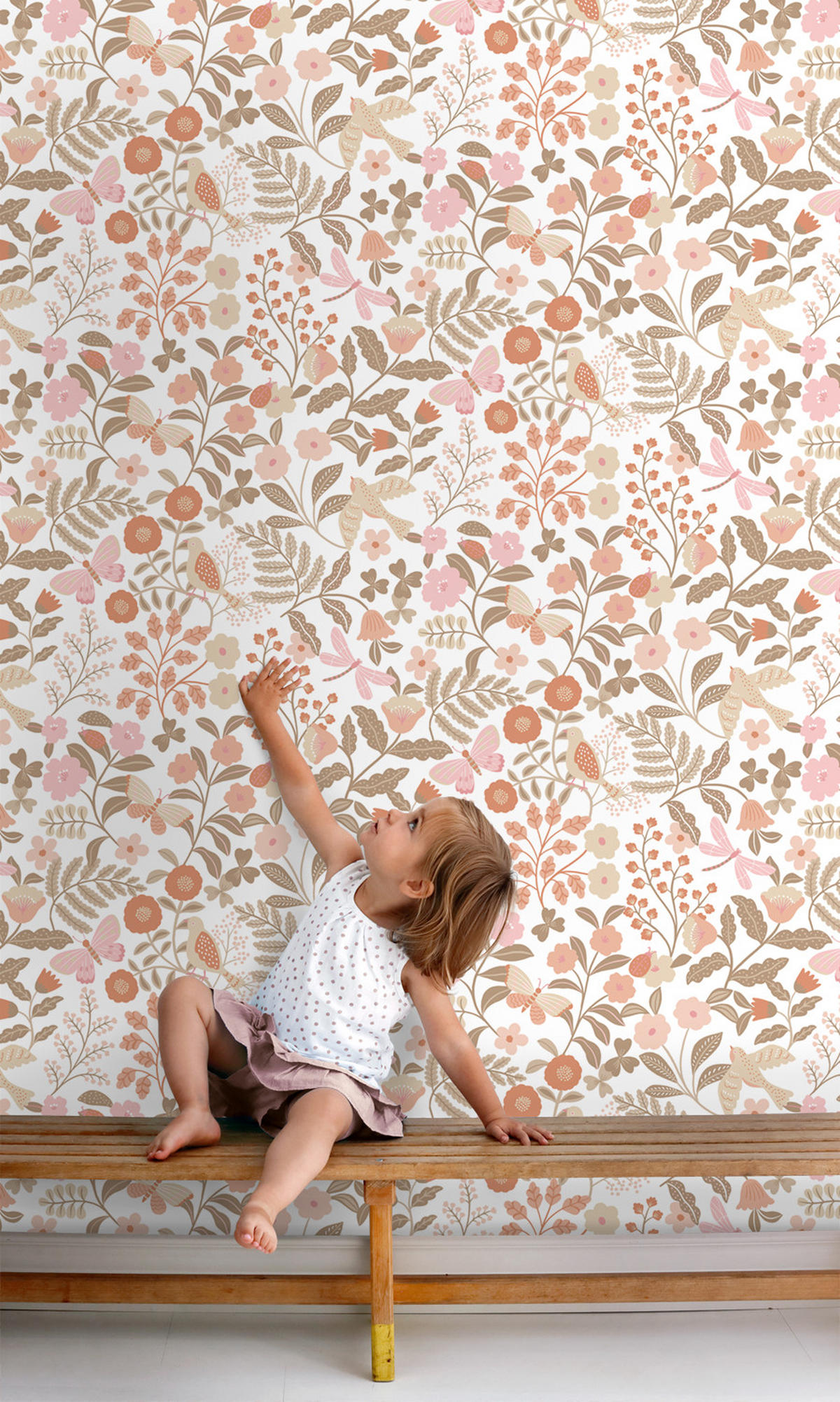 TAPETE Blumen und Vögel 53 cm x 10.05 m - Weiß, Papier (53/0.1cm) - ESTAhome