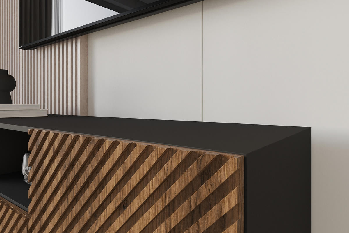 LOWBOARD ZENO-S 140x50x41 cm - Schwarz / Katania - Eiche Wotan/Schwarz, Holzwerkstoff (140/50/41cm) - ALTDECOR