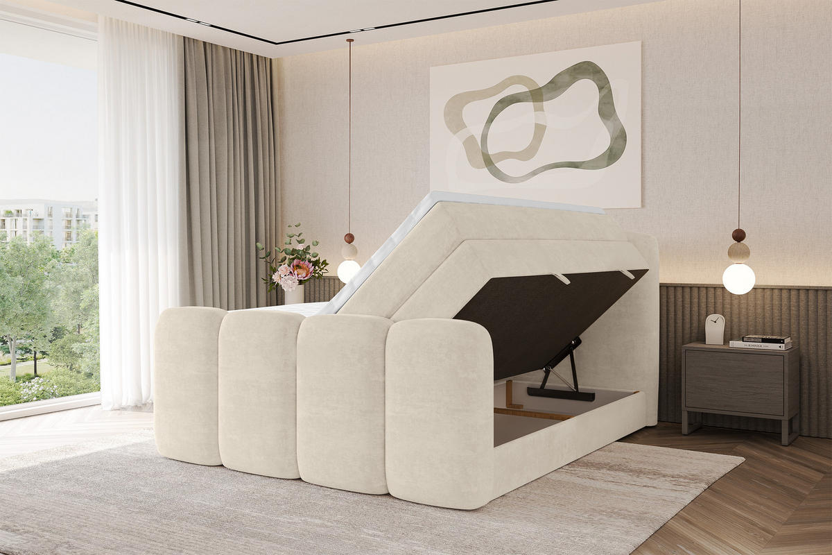 BOXBETT mit Matratze H3|H4 - NINA-Z KING - 160x200 cm - Beige - Sahara, Holzwerkstoff (160/200cm) - ALTDECOR