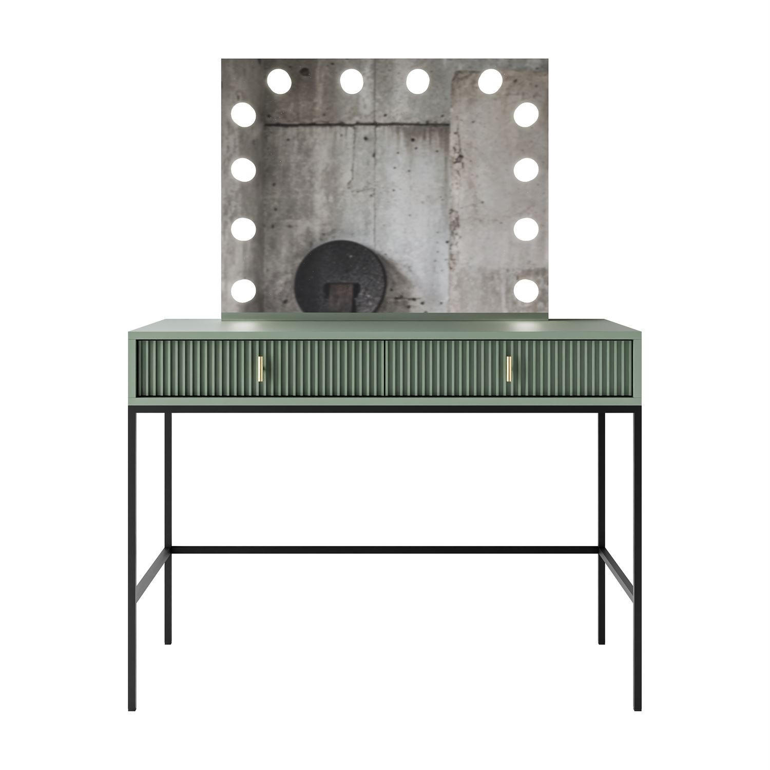 FRISIERTISCH MIDNIGHT ELITE mit LED-Spiegel grün - Schwarz/Grün, Holzwerkstoff (104/77/50cm) - Lookway